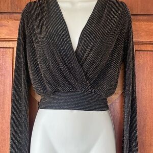 Elegant Black and Gold Women's Top Sz M